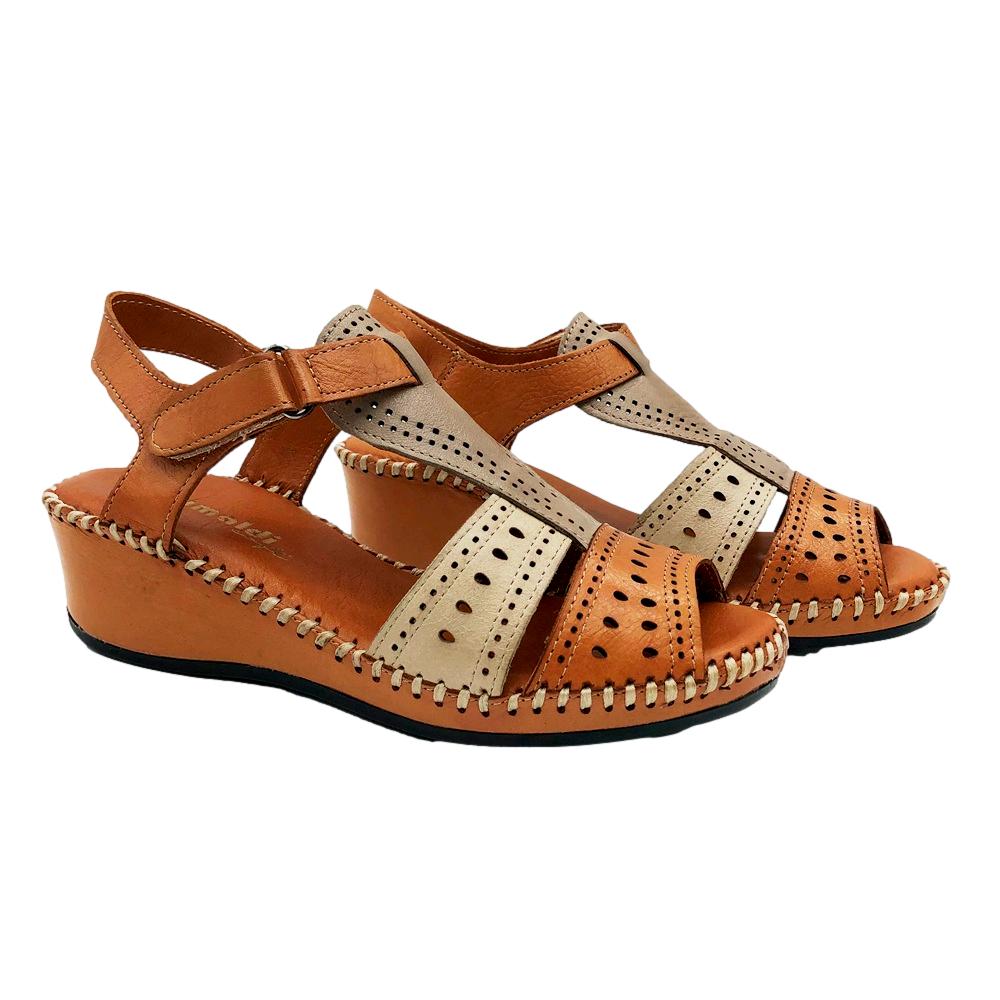 Grimaldi Sandalia Cuña Camel - Imagen 2