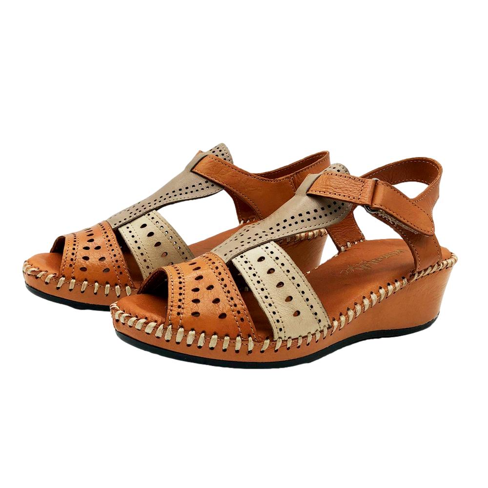 Grimaldi Sandalia Cuña Camel - Imagen 3